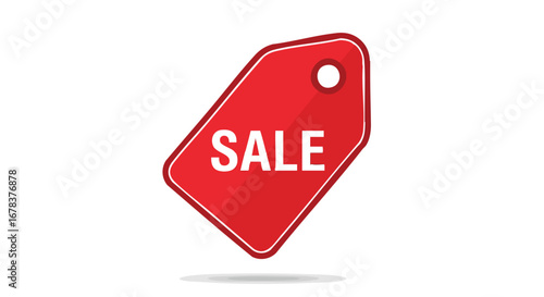 Vibrant red sale tag illustration on a plain background representing discount events and promotional shopping experiences for shoppers and retailers