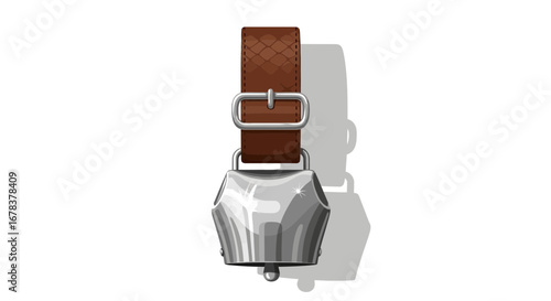 Detailed vector drawing depicting a traditional Swiss cowbell object isolated