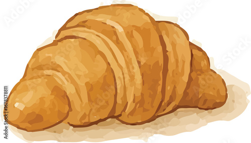 Golden Croissant Pastry Watercolor Drawing
