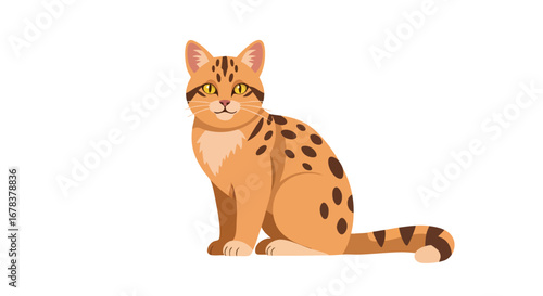 Elegant feline design, a vector illustration showcasing a spotted domestic cat with a graceful posture, ideal for animation or mascot design projects