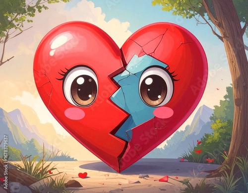 Happy Blue Cloud with Kawaii Face on White Background