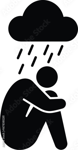 Sadness icon person under rain cloud