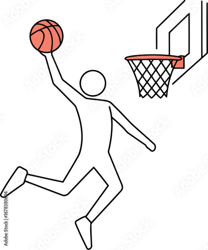 Basketball player dunking action line art