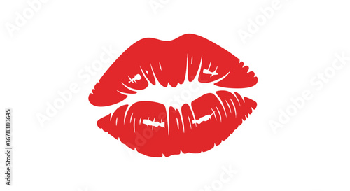 Vibrant red lip imprint symbolizing affection, romance, and beauty on a clear white backdrop with artistic touch