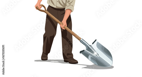 Illustration of a man digging with a shovel, isolated on white backdrop