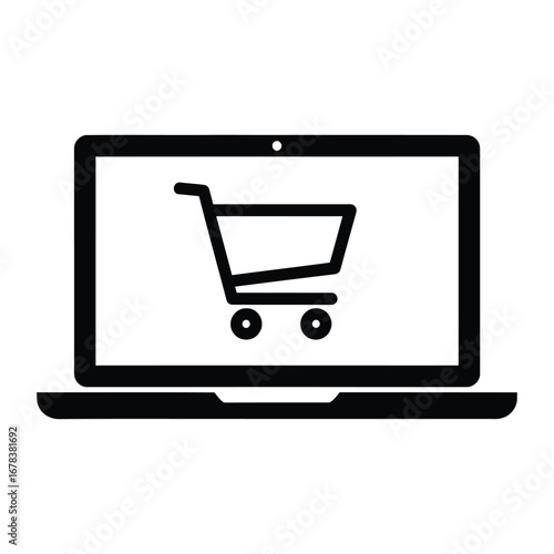 Online Shopping Cart Icon Laptop with Shopping Cart Symbol