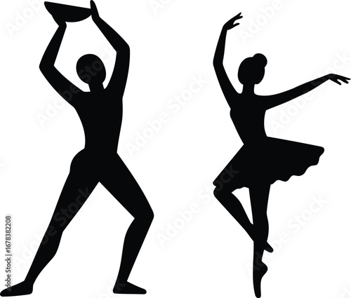 Ballet dancers silhouette duo graceful performance