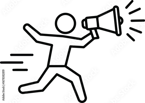 Person running with megaphone announcing news