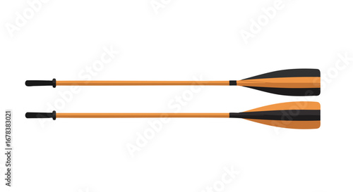 Symmetrical pair of orange and black kayak paddles for water sports expeditions and river adventures reflecting summer fun and outdoor fitness