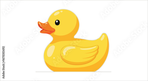 Cartoonish Yellow Rubber Duck Illustration for Children's Toys and Bath Time Fun with Simple Background 155 characters