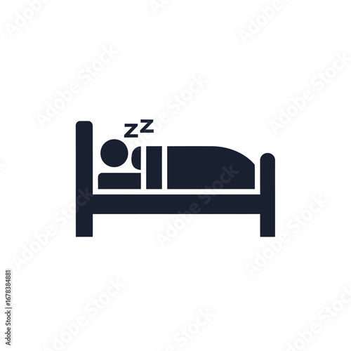A dark blue icon of a person sleeping in a bed, with 'zzz' indicating deep sleep or dreaming.