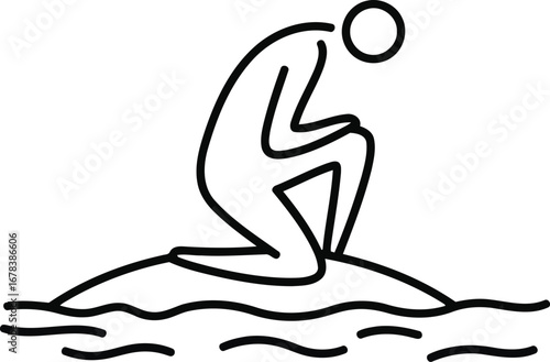 Man praying on island hope solitude line art