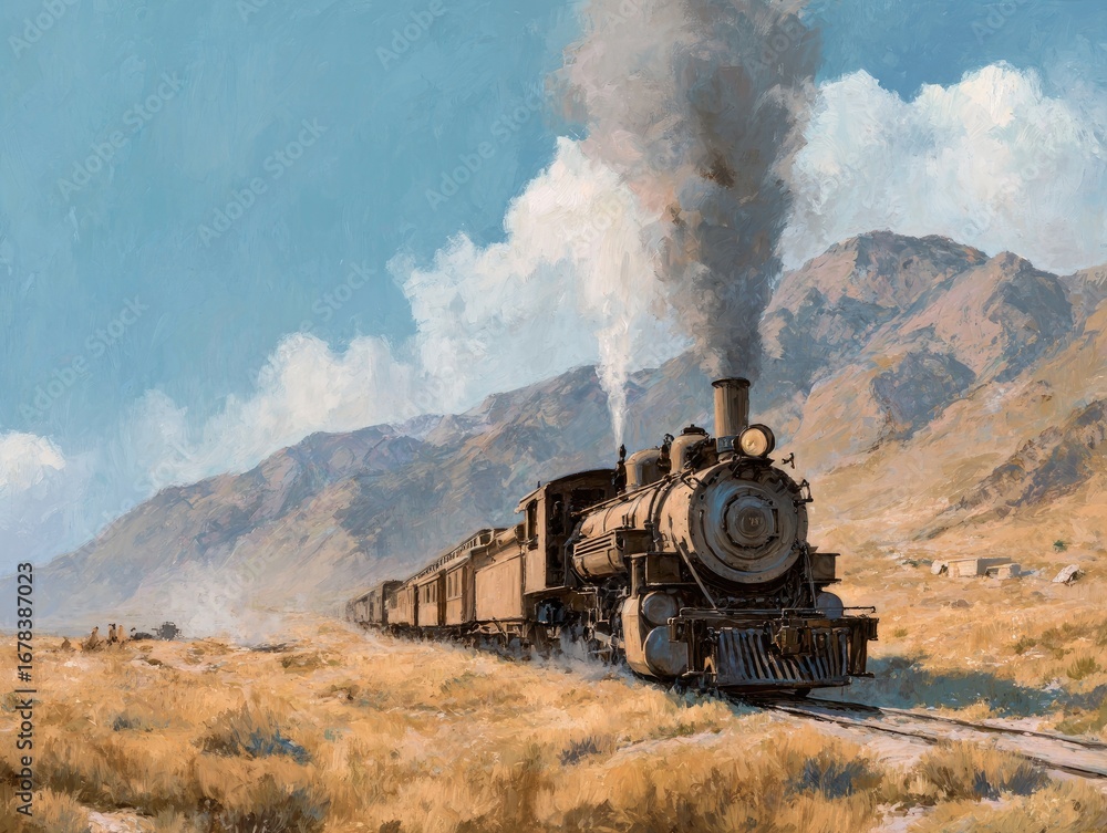 Fototapeta premium Steam train climbs a mountain pass