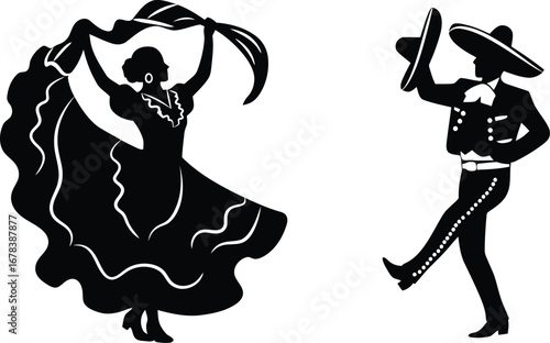Mexican folk dancers silhouettes mariachi folklorico