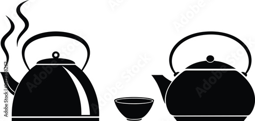 Hot Tea Kettle with Steam and Empty Bowl Icon