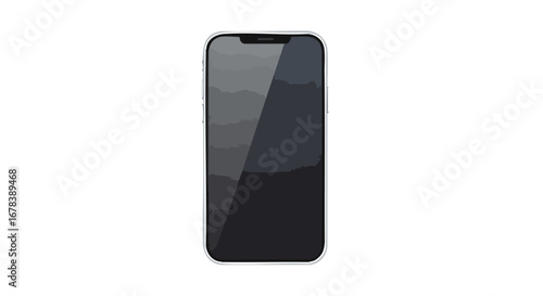 Sleek modern smartphone illustration showcasing a black screen on a white surface for technological visualizations and mobile interface concepts
