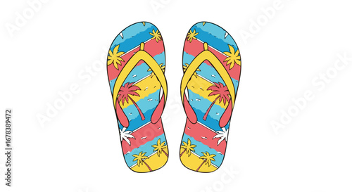 Vibrant summer footwear with palm tree design showcasing the essence of carefree beach days and tropical vacations capturing a sunny atmosphere