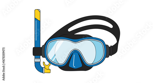 Underwater exploration gear illustration showcasing snorkeling mask and tube for diving adventurers, exploring the ocean with essential snorkeling