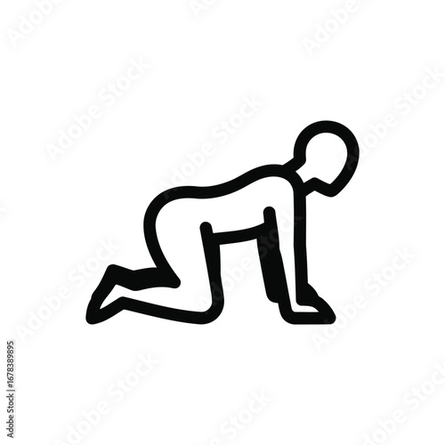 A simple black line art icon of a human figure crawling on hands and knees.