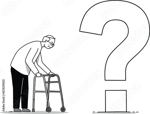 Elderly man with walker faces uncertainty