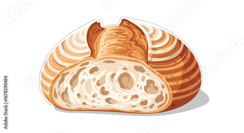 Artisanal bread cross section showcasing its texture and pattern isolated on white backdrop with shadow adding depth to the artistic food presentation