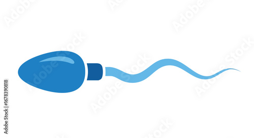 Stylized Sperm Cell Illustration on a White Background in blue shades simple and clean vector image with flowing tail and defined head design