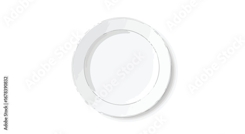 Minimalist rendering of a pristine circular white plate on a plain background illustration showcasing simplicity and elegance in tableware design