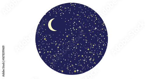 Celestial Crescent: A Night Sky Vista with Sparkling Stars and Serene Moon Glow