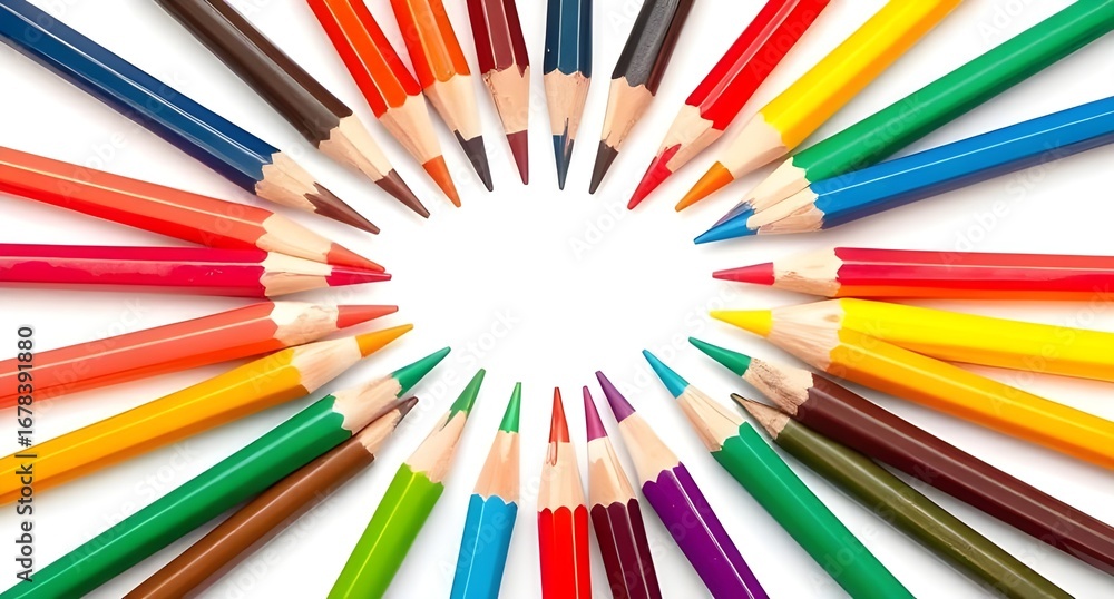 Fototapeta premium color pencils make circle pattern on white background
