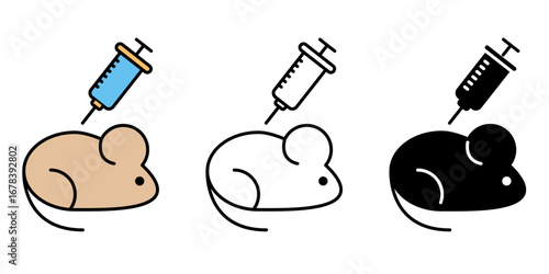 Animal testing icons set, laboratory research symbols with mouse experiment and injection syringe   medical, pharmaceutical, science vector illustration.
