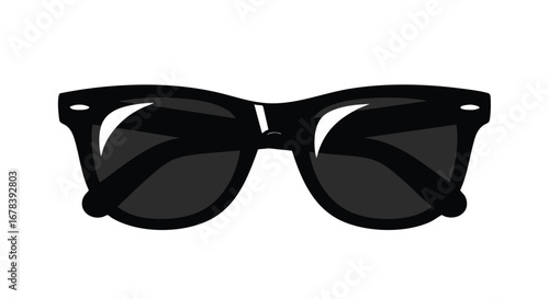 Sleek black sunglasses icon with clear lens reflections, embodying style and minimalist design against a white isolated backdrop
