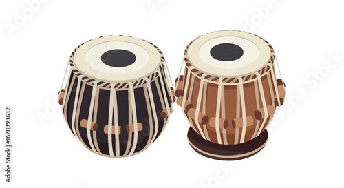 Delicate rendering of tabla drums showcases cultural musical instrument, inviting traditional rhythm and artistic expression with a minimalist