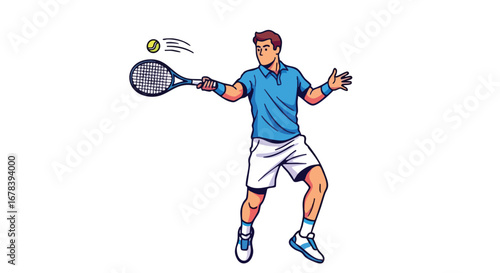 Energetic tennis player in action with racket poised ready to strike the ball in dynamic illustration athletic competition recreation sporting event