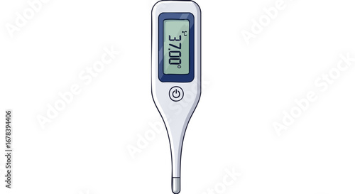 Digital Thermometer Displaying Normal Body Temperature for Medical and Healthcare Illustrations, Diagnostic Equipment and Fever Detection Tool