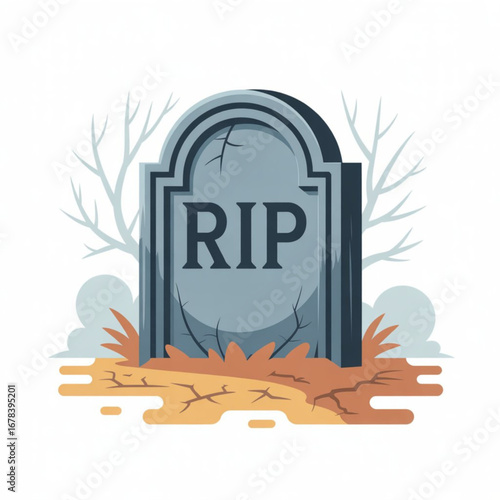 Tombstone vector icon with RIP text, flat Halloween graveyard illustration
