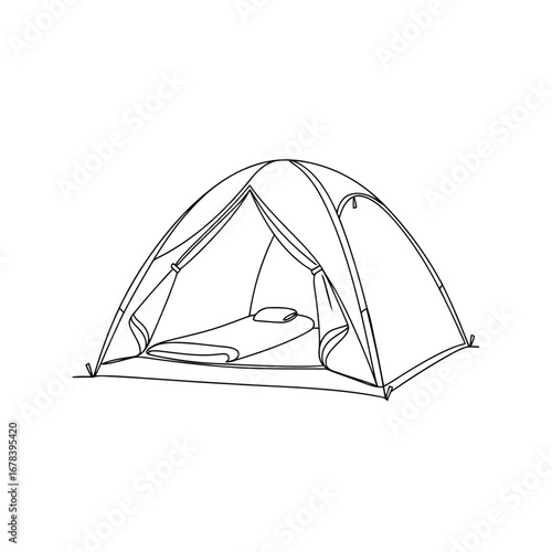 Illustration of a tent with a mattress inside, suitable for camping and outdoor activities.