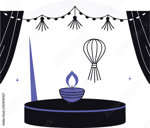 Diwali celebration with traditional lantern and diya, a festive illustration on stage