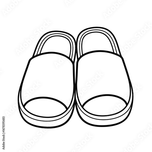 Outline drawing of a pair of simple house slippers, perfect for indoor comfort and relaxation.