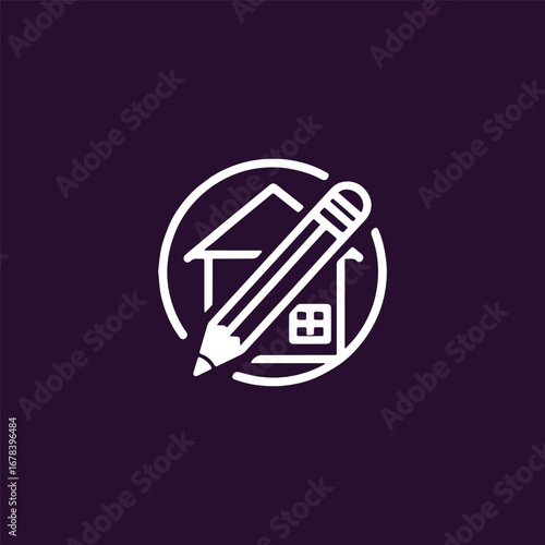 Creative pencil home logo crafted with smooth line art for a modern and clever design.