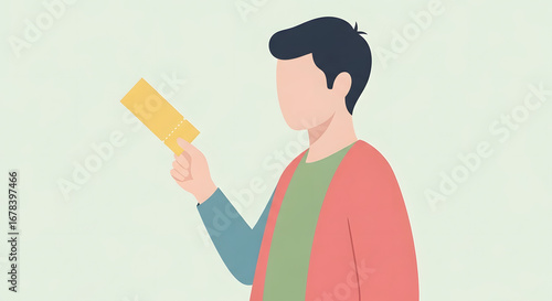 Man Holds Ticket  Anticipation for Event, Show, or Trip with Stylish Flat Design