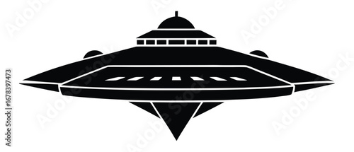 Black silhouette of a flying saucer representing ufology and science fiction