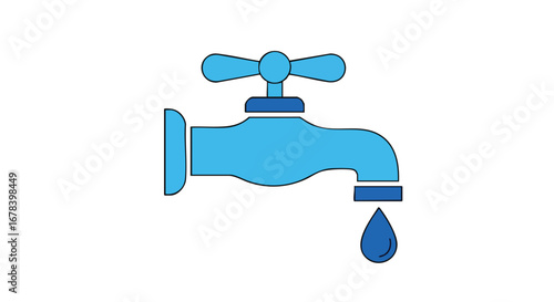 Aqueous Flow: Stylized faucet illustration depicting water conservation and ecological awareness for clean resources management