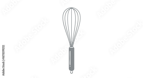 Elegant whisk drawing against white backdrop offers a minimalist culinary design element perfect for baking and cooking themed designs and