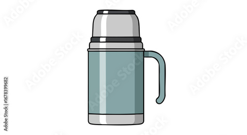 Isolated retro-styled vacuum flask illustration showcasing a travel beverage container design with its minimalist features presented in a clean manner