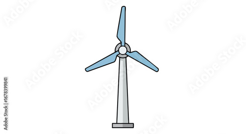 Illustration showcasing a wind turbine for eco-friendly energy generation, in a stylized format with a clean and simple design promoting renewable