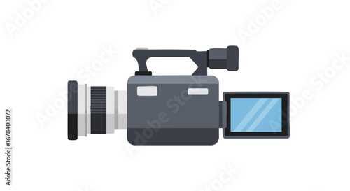 Illustration of a professional video camera with its components for cinematic production and broadcasting showcasing recording equipment 62 characters