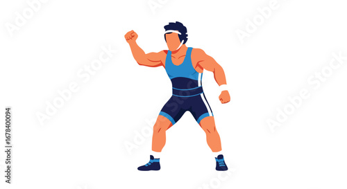 Triumphant Wrestler Illustration: A dynamic image of a victorious athlete in wrestling gear celebrating success and sportsmanship with energy
