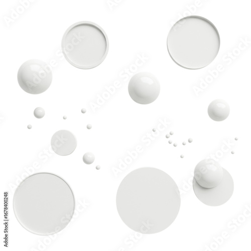 Collection of white water droplets and splashes isolated on transparent background