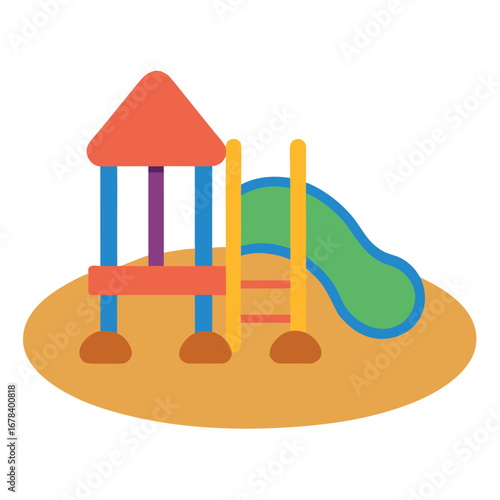 Cartoon park playground with sandbox and climbing frame in playful artwork Vector illustration