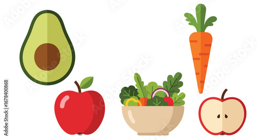 Vibrant and Minimalist Illustration of Healthy Foods for Nutrition and Wellness promotion